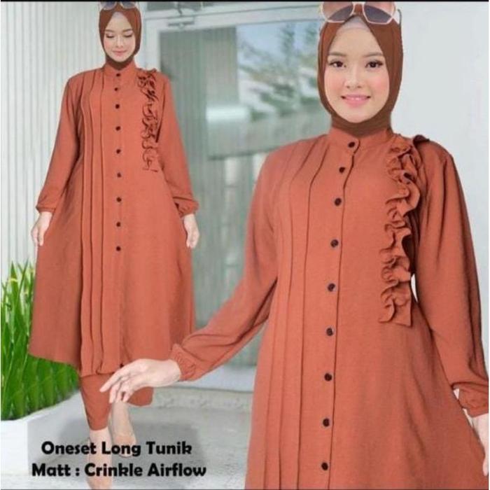 AUREL SET/Stelan Long Tunik Cringkle Airflow Terbaru