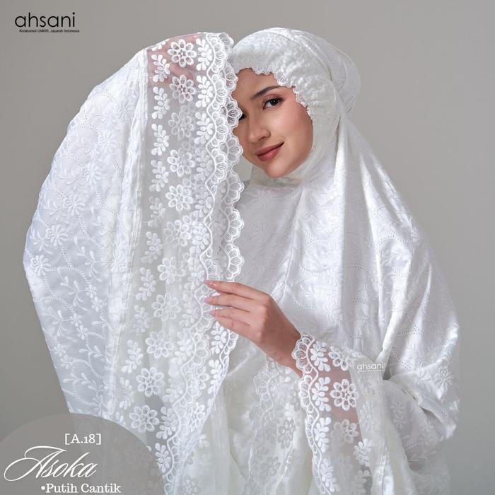 Mukena Dewasa Ahsani Asoka A18 Sutra Bordir Original Jumbo Putih