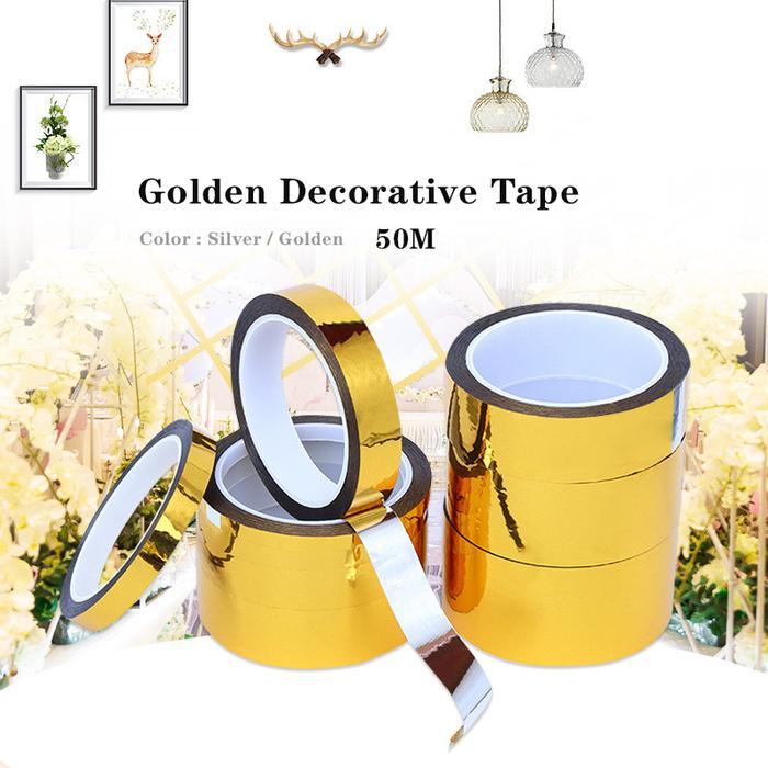 Selotip Washi 50m Gold Foil Washi Tape Untuk Scrapbook Sekolah Kantor