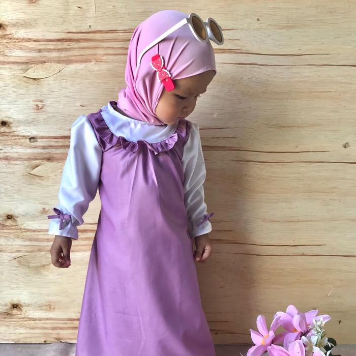 Gamis anak | Nashima Dress Usia 1-5 tahun Baju Lebaran Bahan kain Toyobo warna Lavender mix putih
