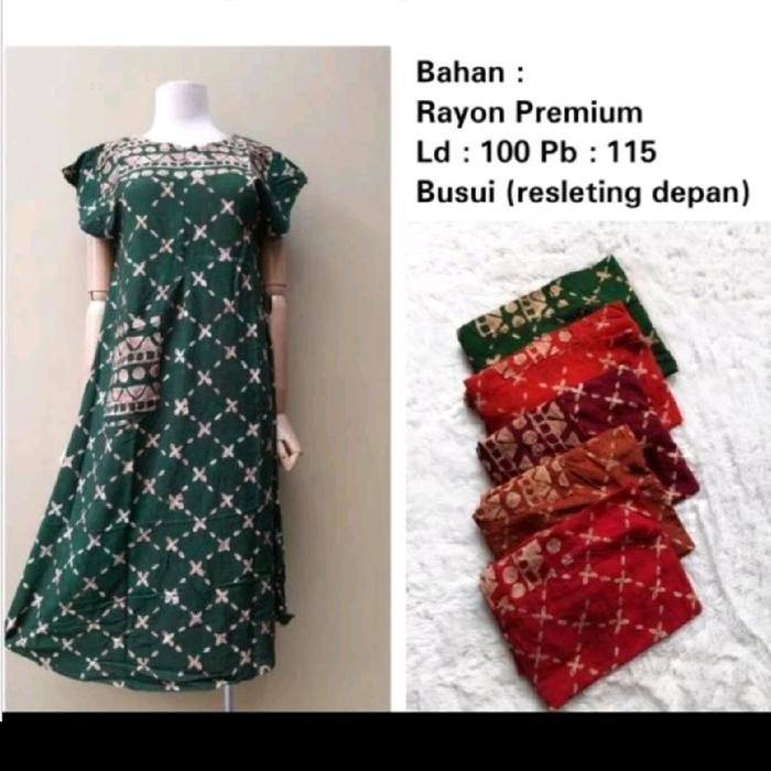 RISNA Daster Pendek Batik Pekalongan Risna M Lingkar dada 100 resleting depan rayon super Nyaman Bus
