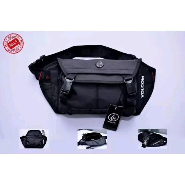 Volcom TAS VOLCOM WAISTBAG PREMIUM Bahan Cordura Hitam Logo Besi Original Slingbag Pria untuk Aktivi