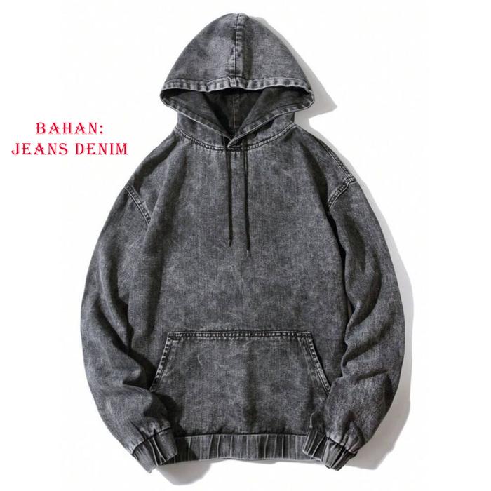 Jaket Hodie Bahan Jeans Denim Varian Warna Blue sanwans & Black Sanwas Nyaman Panjang Top Pria Wanit
