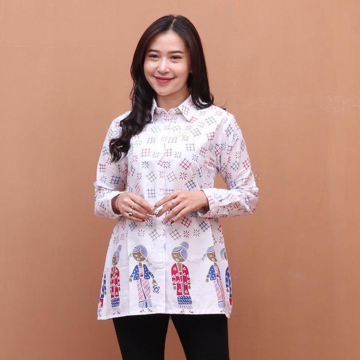 NK BATIK KEMEJA WANITA BU TEJO JUMBO FURING Kancing Putih