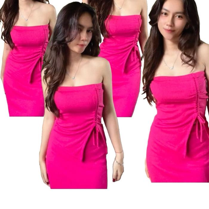 Tanktop serut rib knit wanita