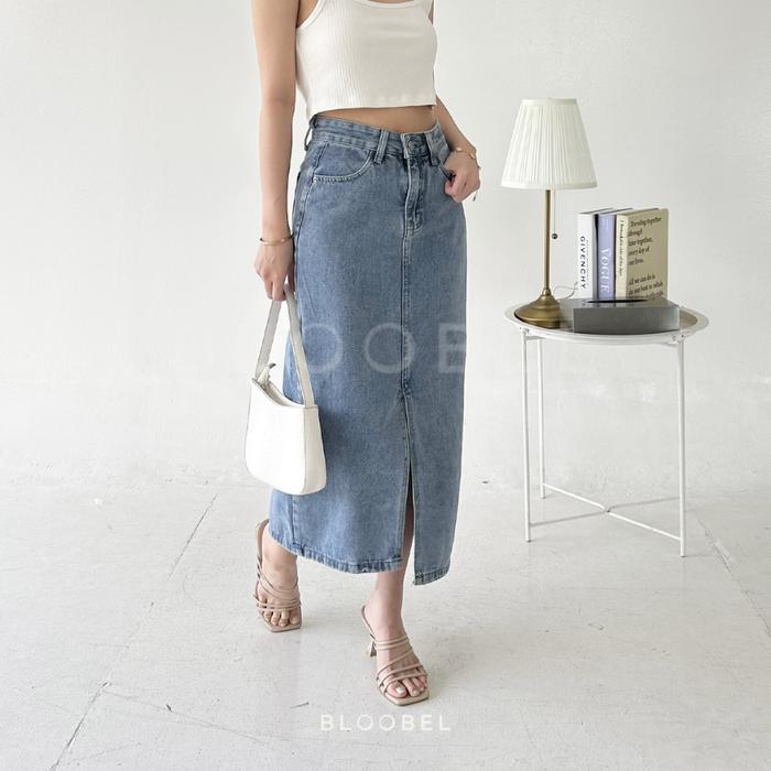 Bloobel - Adele Jeans Skirt (ROK045) Midi Skirt Jeans Rok Ramadhan Bukber Iftar Lebaran Ngabuburit J