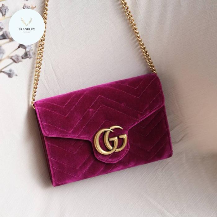 GUCCI GG Marmont Wallet on Chain Woc in Purple Plum Velvet