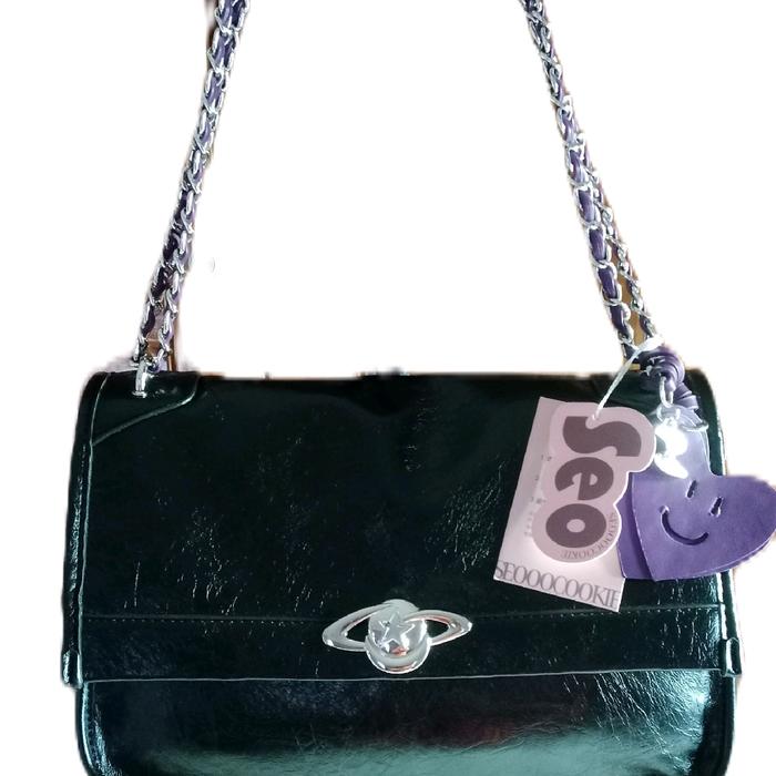 Vivienne Westwood SeeoooCooKie Tas Wanita Hitam Pekat Elegan dengan Desain Modis & Bahan Kulit Lembu