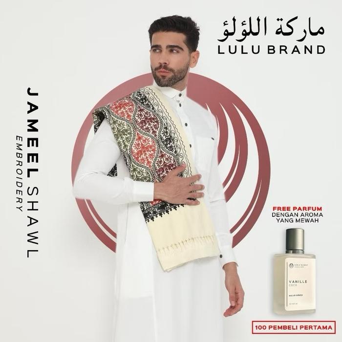 Sorban Kashmiri Premium Rida Motif Sulam Bordir Surban Import Arab LULU BRAND 448 Jameel Free Parfu