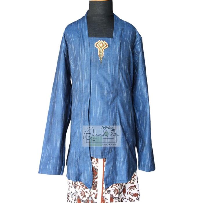 Kebaya lurik biru kutubaru remaja size s Dress Baju Wanita Katun Hitam