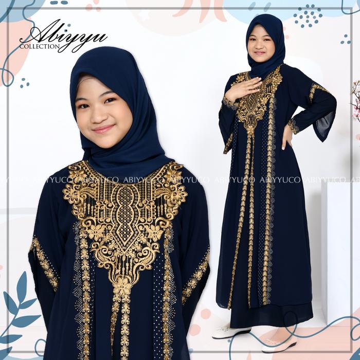 Abaya Turki Anak Perempuan Baju Gamis Turkey Remaja Tanggung Hitam Warna Putih Mewah | Abiyyuco TA90