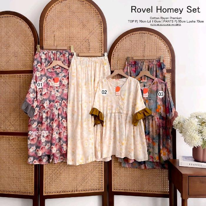 rovel home set rayon morist // setelan baju tidur rayon atasan pendek bawahan panjang// setelan rayo