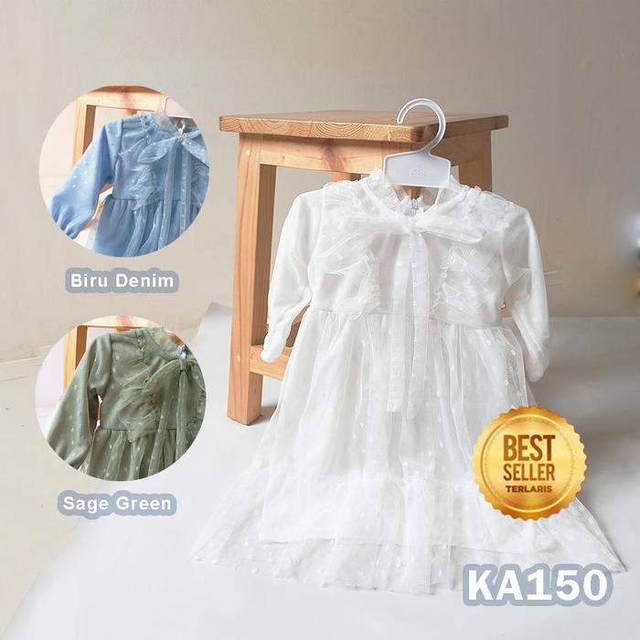 Baju Gaun Bayi Perempuan Lucu 6 12 bulan Korean Style Dress Tile Dot Sage Green Denim Baju Anak Pere