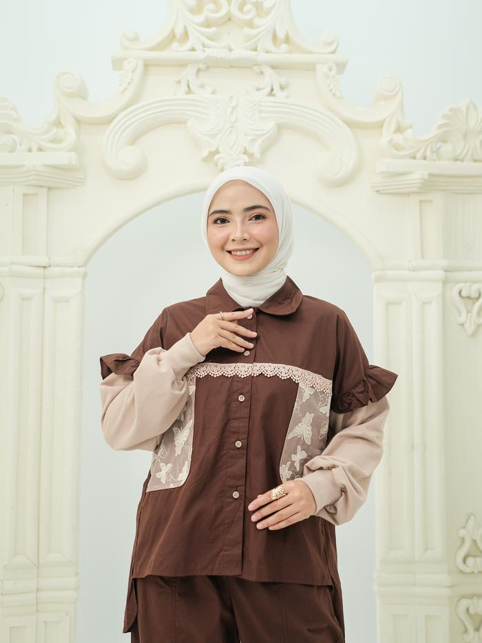 Neeza Azani One Set Mom By Jeena Style Cokelat LD 120CM Panjang 65CM & 70CM Celana 95CM Lebar 115CM 