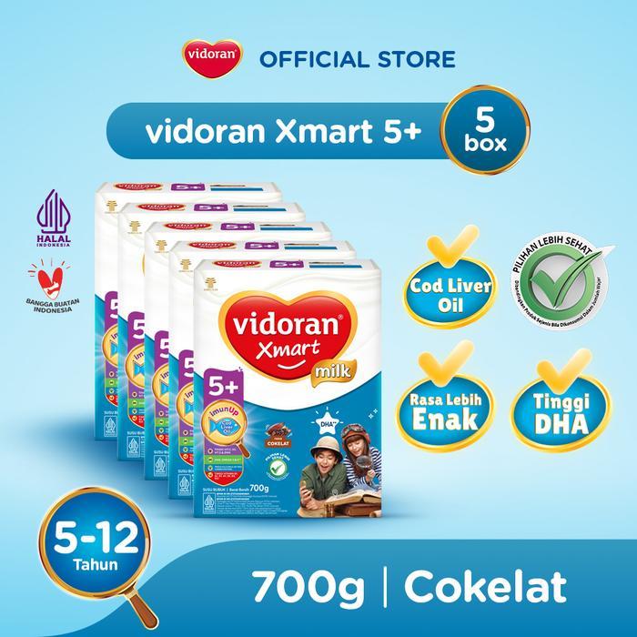 vidoran Xmart 5+ Coklat 700gr Susu Anak 5 Tahun ke atas - 5 box (Bubuk) - Exp : 02.2027