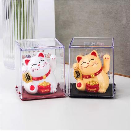 [LARISS] Maneki Neko Lucky Cat Putih Dashboard Solar Hoki Patung Kucing Hoki Bergerak Pajangan Kucin