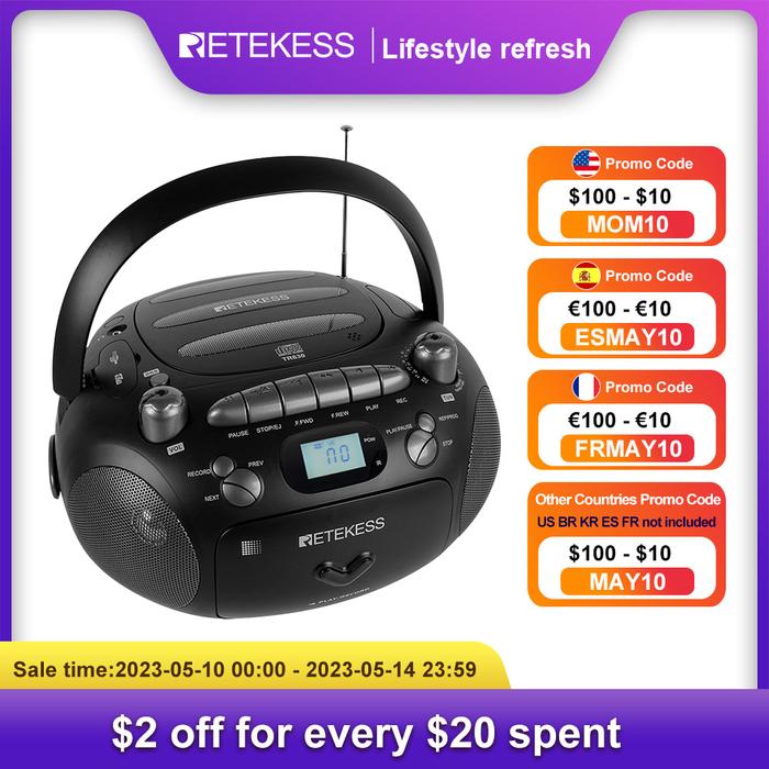 Perekam TR630 Pemutar CD Boombox Stereo Portabel Radio FM AM Kaset