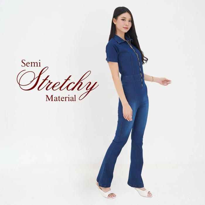 [HARGA ] Mcqueen Denim Jumpsuit | Ladoures | Atasan Overall Setelan Casual Jeans Wanita Cutbray Flar