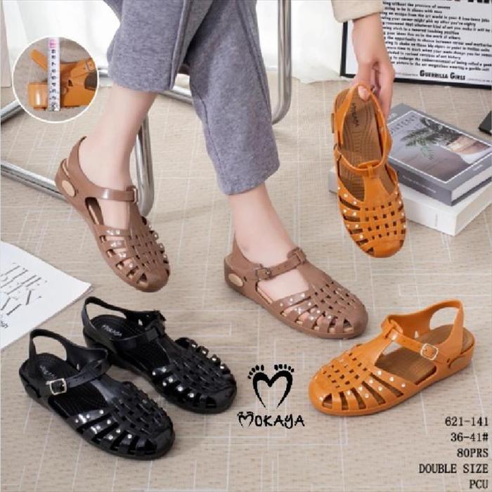 MOKAYA Sandal Gladiator Jelly Wanita Anyam Mary Jane Glossy - Anti Slip Nyaman Casual / Size 36-41 (