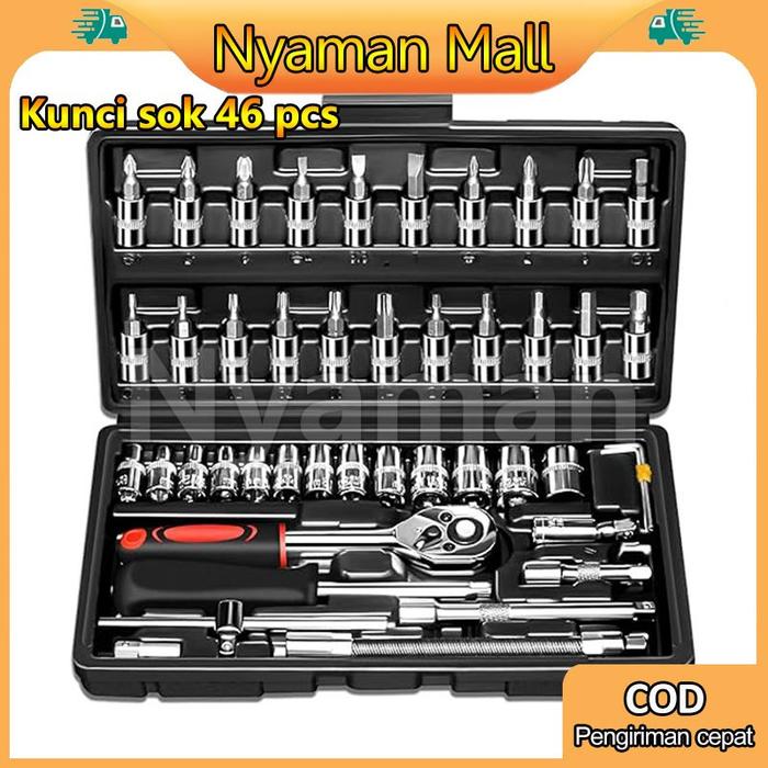 Set Kunci Sok Kunci Shock 46 pcs Mobil Motor Lengkap Socket Tool Kit set Pas Ring  Motor Mobil