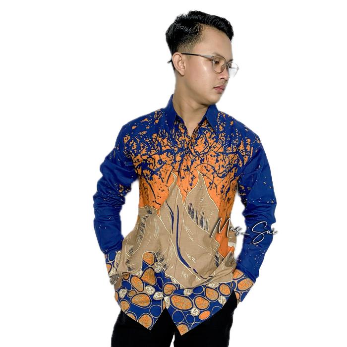 Motif klomang  navy mas sai store, Baju kemeja batik lapis furing yang Nyaman dengan bahan asli katu