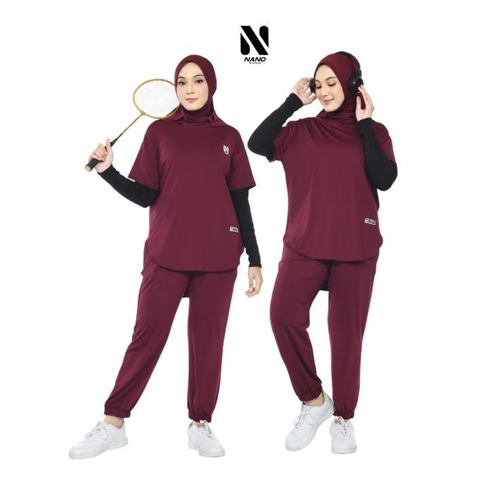 Nano Sportswear Baju Senam Muslim Wanita Jogger / Setelan Baju Senam Jogger / One Set Wanita Jogger