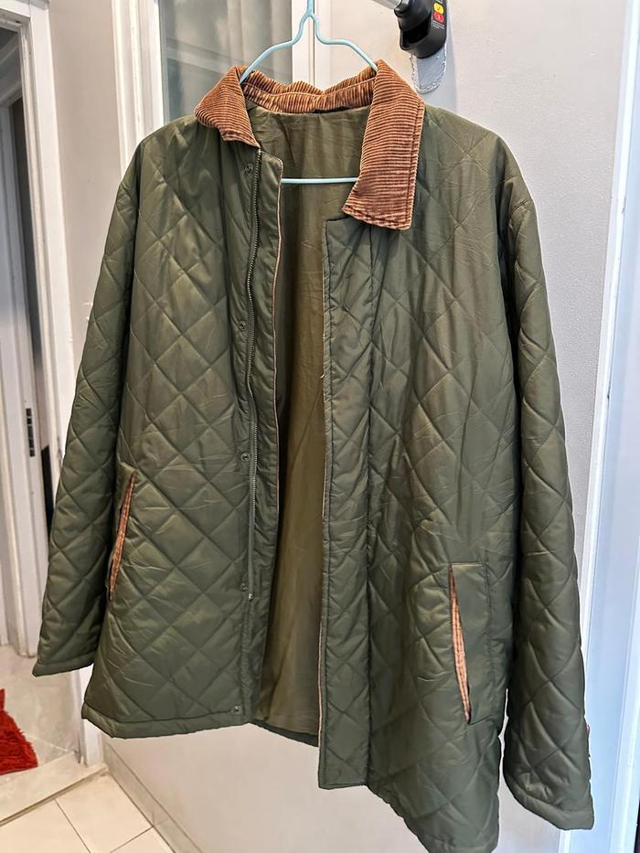Uniqlo Quilted Jacket kerah Corduroy Green Hijau