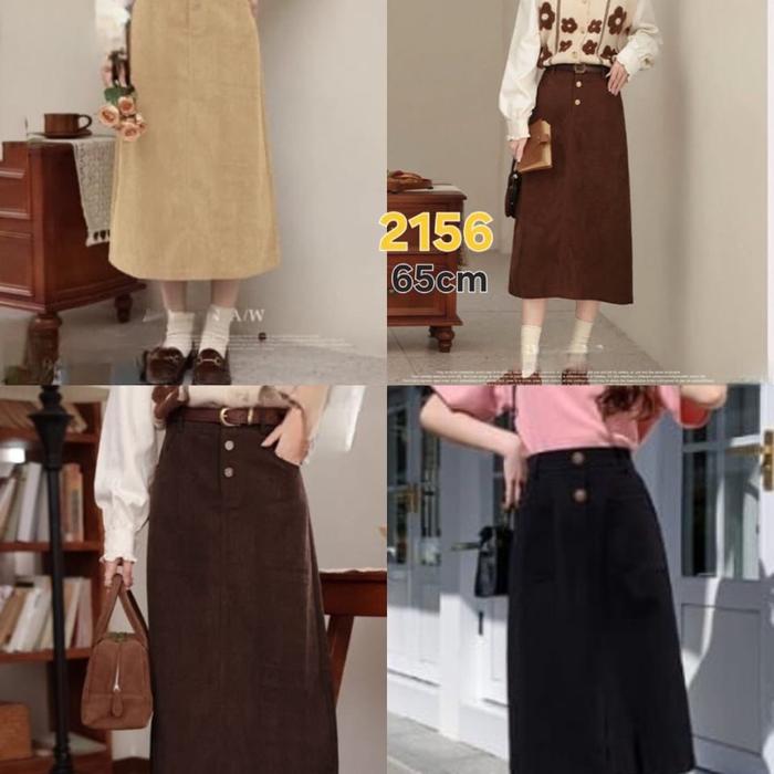 Rok span corduroy, Pinggang belakang karet, Bahan halus, 4 warna, Lp 68-110 cm Pj 65 cm, Perkiraan