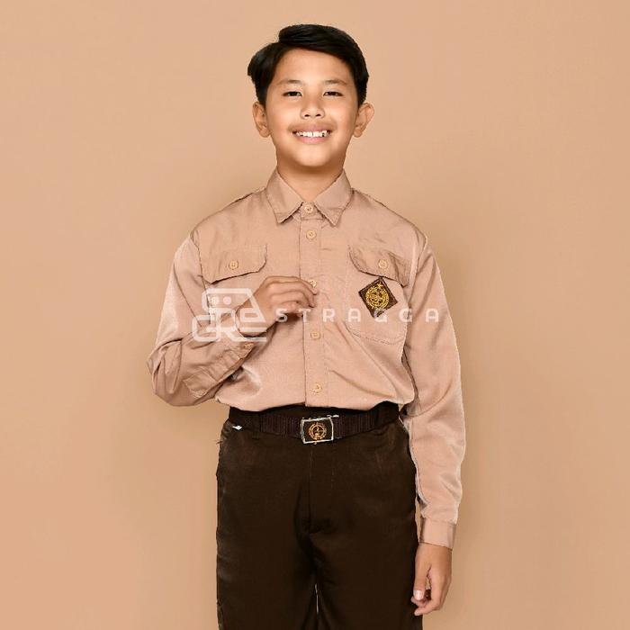 Stragga Uniform Baju Pramuka Lengan Panjang Kancing Seragam Sekolah Sd Smp Sma Untuk Pria dan Wanita