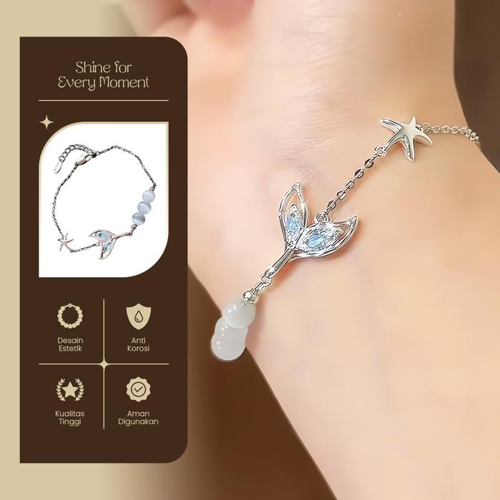 Gelang Wanita  Cantik Bertema Lautan dengan Hiasan Bintang Laut dan Ikan Hiu Menampilkan Sentuhan El