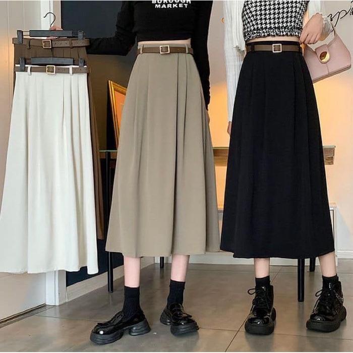 Joy Skirt-rok flare Wanita Korean Style- Bahan semiwoll lokal_Model Panjang & Midi