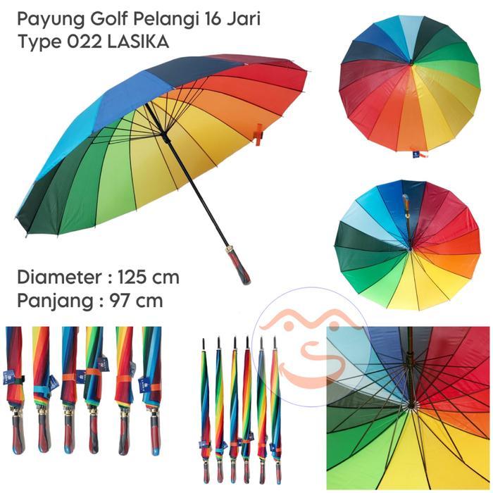 PREMIUM Payung Golf Pelangi Lasika Type 022 Polyster / Payung Lasika 16 Jari