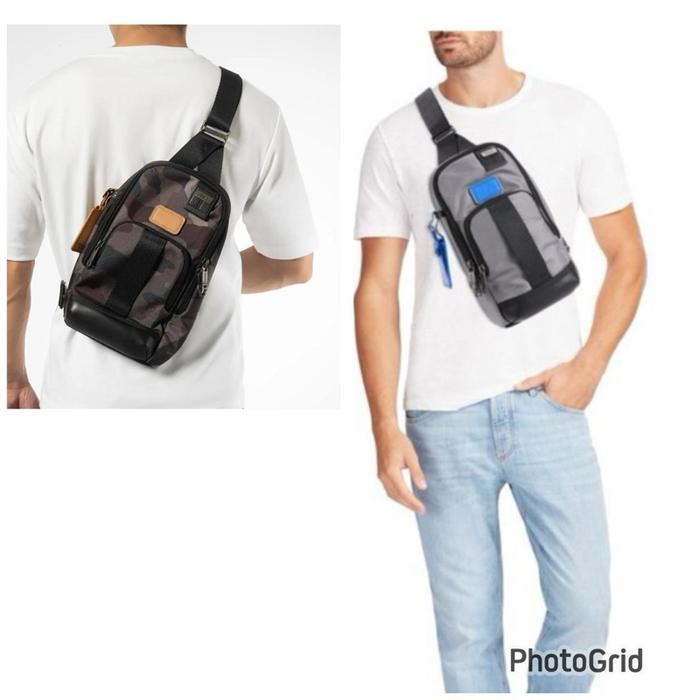 Tas pria tummi original fife slim sling bag grey camo army