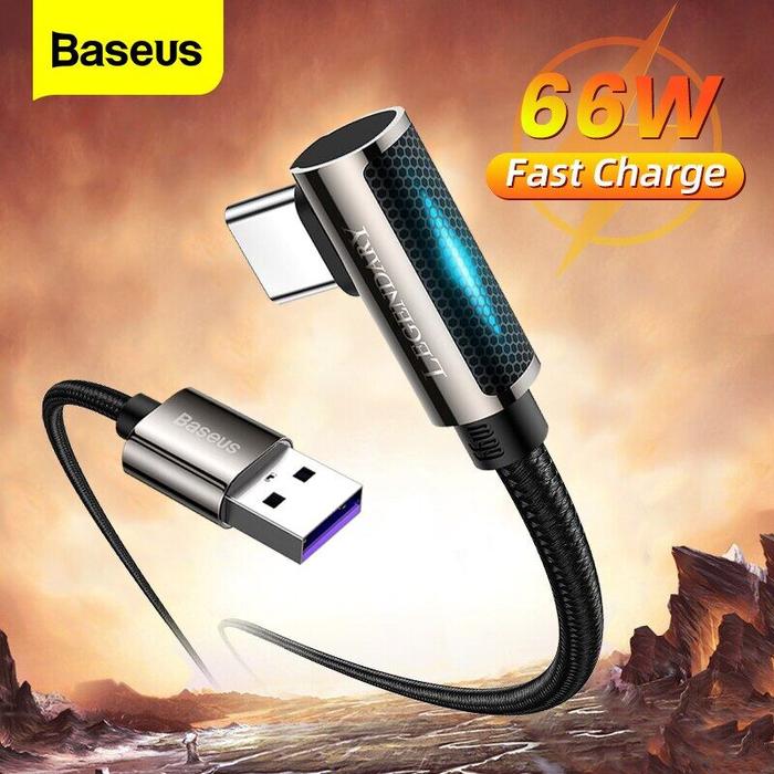 Baseus Kabel Data Ponsel LED USB Tipe C, Kabel Data Pengisian Daya
