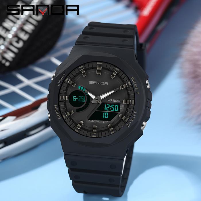 BEST SELLER SANDA 6016 Jam Tangan Olahraga Luar Pria Memimpin Jam Tangan Digital Kedap Air Militer M
