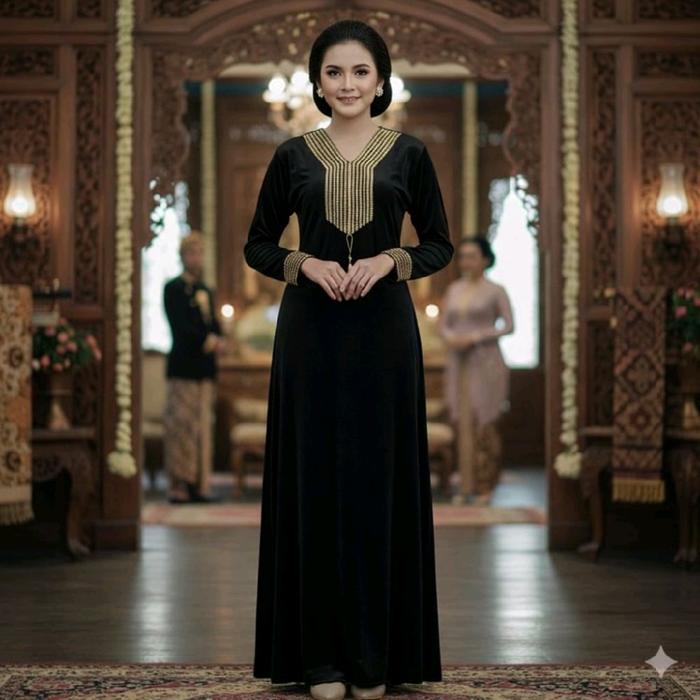 Gamis Kaftan Abaya Renda Turky Bahan Beludru Model Terbaru panjang Mewah Elegan