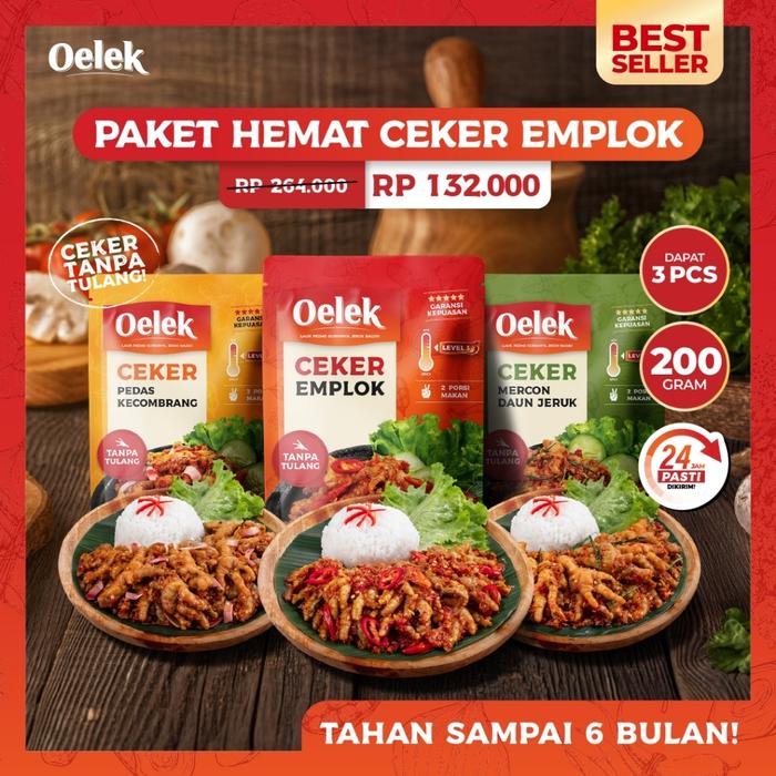 [Baru] Oelek Paket Puas 3 Ceker – Dapat 3 Best Seller Ceker Emplok Mercon Pedas / Daun Jeruk / Pedas