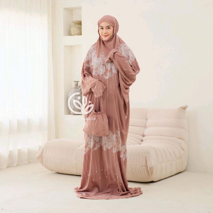 1mukena terusan lajuran nabawi batik rayon super jumbo atasan bawahan lembut nyaman dipakai