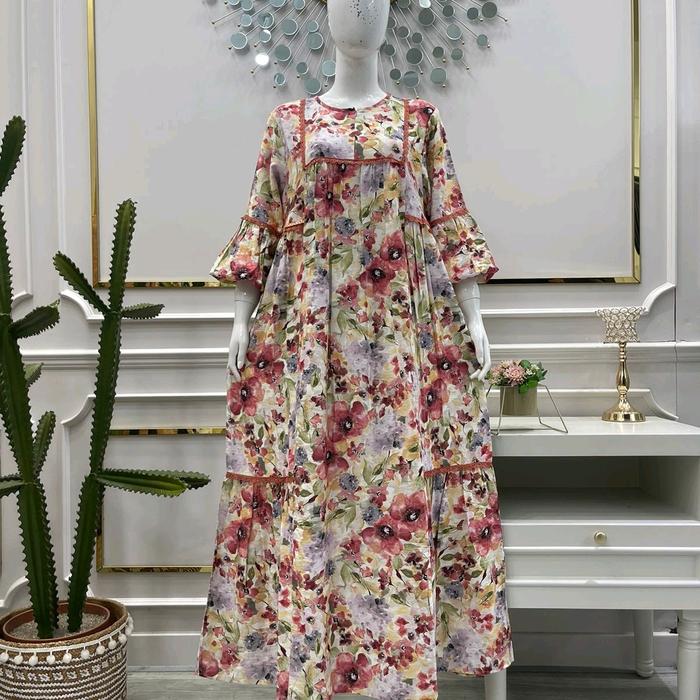Gamis Crespo Printing Renda Wanita by jr.collection