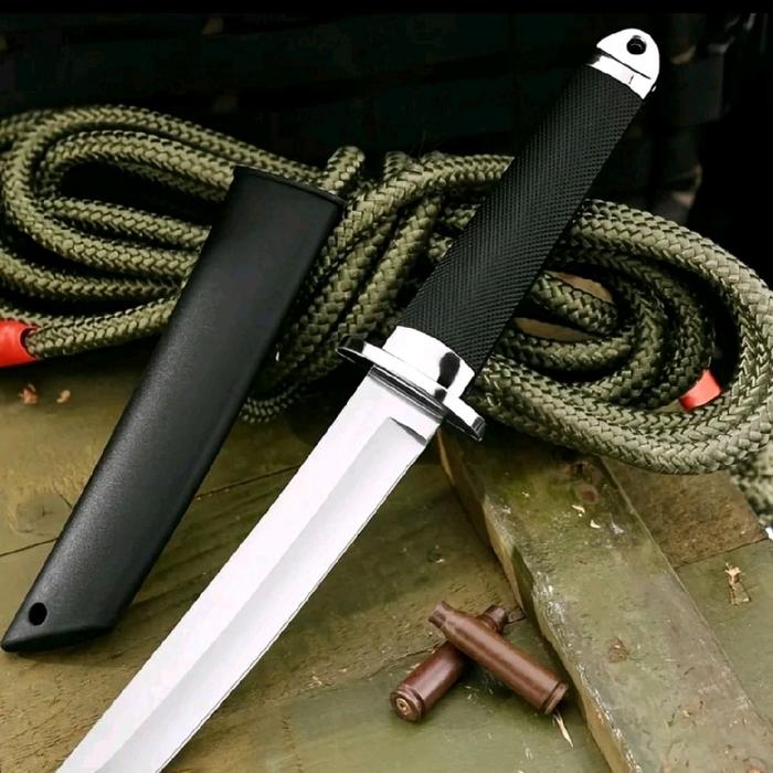 tanto jepang Survival dengan Sarung Hitam dan Tali Hijau - Alat Praktis untuk Petualangan dan Kebutu
