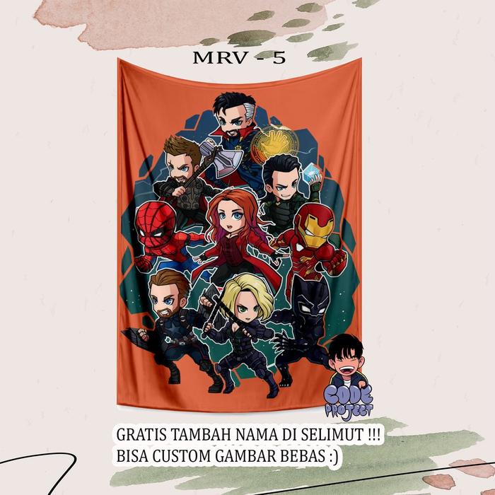 SELIMUT ANAK MARVEL - selimut anak superhero - spiderman - ironman - captain america - selimut anak 