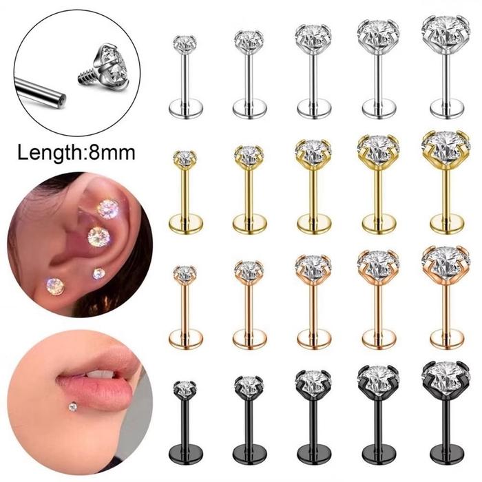 Anting Piercing Telinga & Bibir 8mm - 3 Pilihan Warna - Stainless Steel & Gold - Cocok untuk Piercin