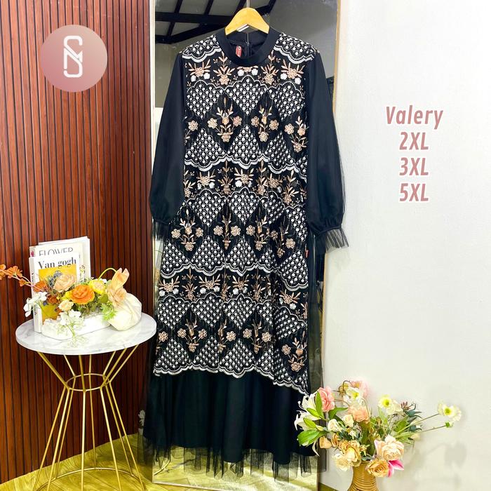 Myshawl Valery Dress Gamis Brukat Jumbo Syakila Motif Kasual Kondangan Wisuda Kekinian Big Size Moti