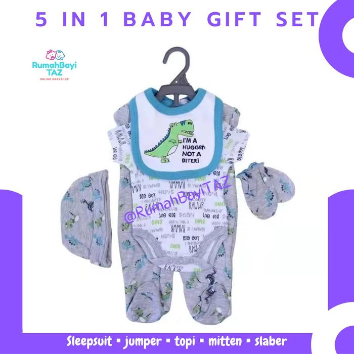 Set Newborn Laki Laki 5 in 1 Baju setelan newborn Baby Hampers bs GOS3nd kado akikah bayi depok