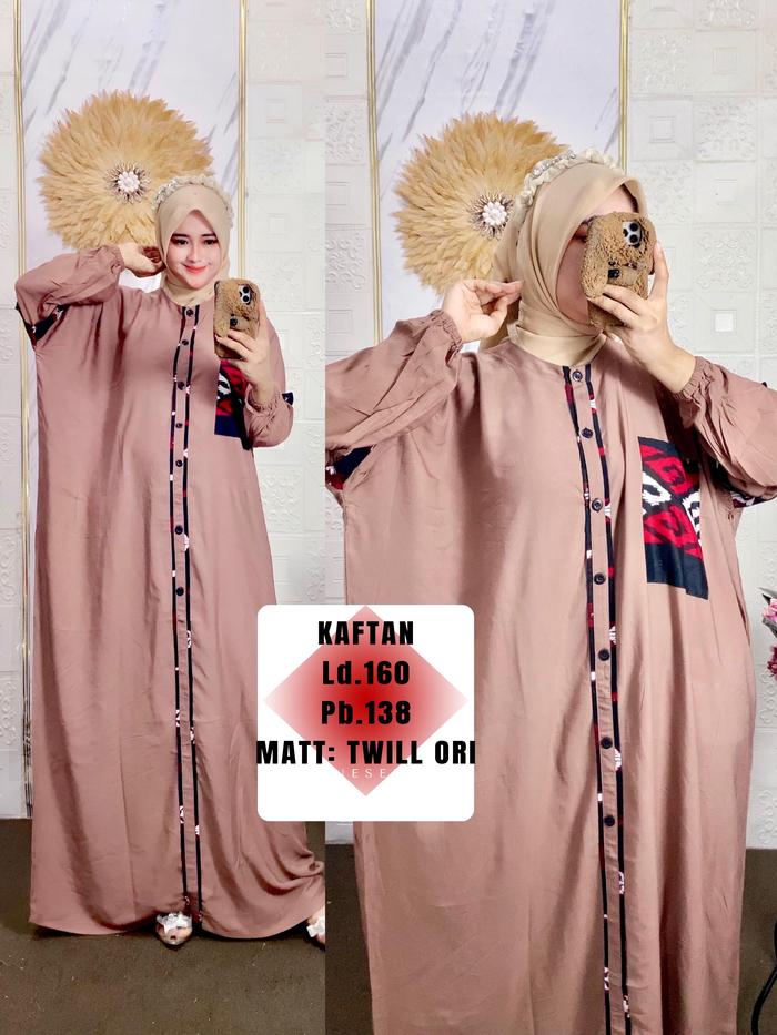 Kaftan rayon twill ory tebel busui jumbo  buat kondangan spesial lebaran motip polos list elegan