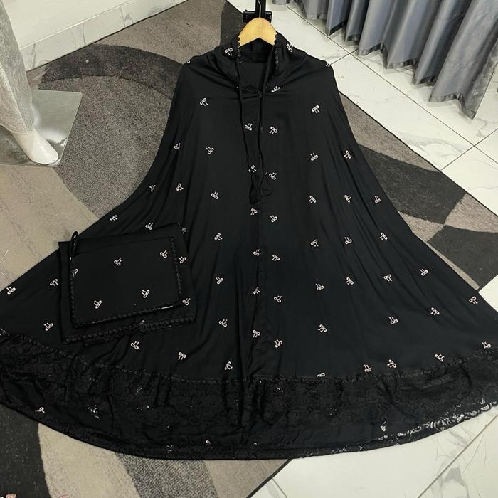 Jennaira - Mukena Dewasa Katun Premium Elegan dengan Desain Motif Bunga dan Renda Hitam