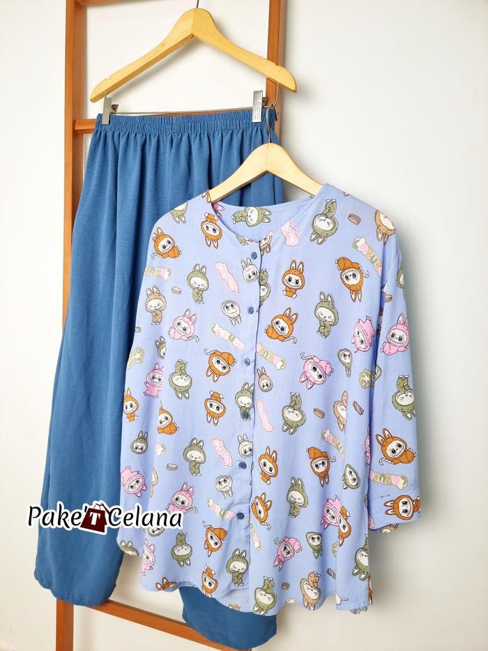 Setelan wanita jumbo xxxl ld 130 one set labubu busui terbaru kekinian bahan rayon import premium