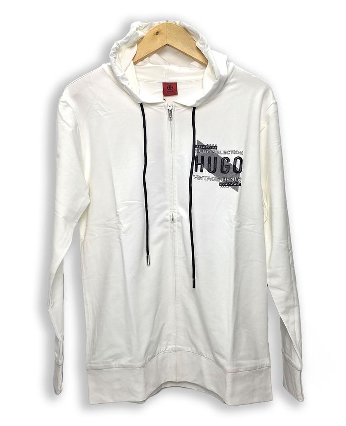 Hoodie Hugo Selection Putih | Zipper Hoodie Hugo Selection Putih Sweater