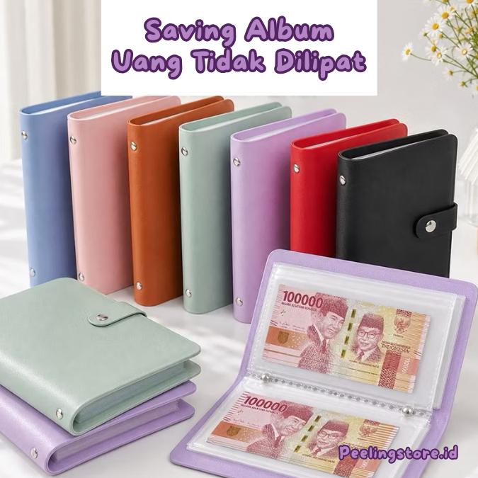 (Album Saja) Album Menabung Kulit Uang Lurus 100 slot / Saving Album Uang Tanpa Dilipat