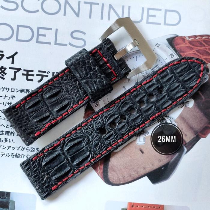 26mm • Genuine Hornback Croco Straps Leather Handmade Tali Jam Tangan • Matte Black Croco Hornback S